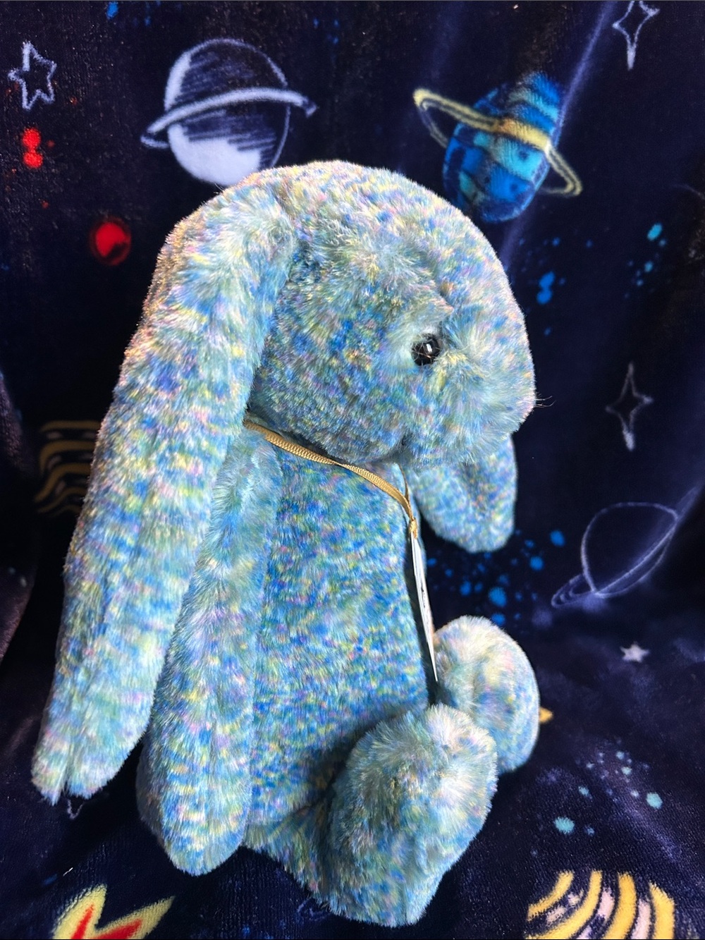 Rare/Retired Jellycat Blue Multi-Color Plush Bunny Small Pet Toy